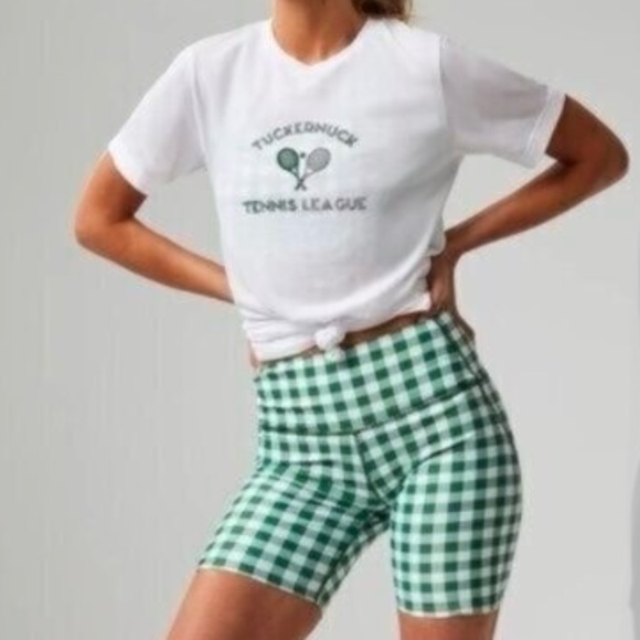 Tuckernuck Tnuck Sport Green Sport Trellis Gingham 6 in Ava Bike Shorts - Picture 1 of 11